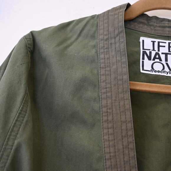 Life Nature Love Military Jacket Medium Army Green Safety Pin Patch Pockets - Picture 7 of 14